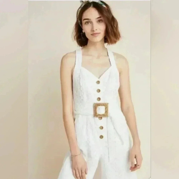 Anthropologie Belted Eyelet Lace Button Front Romper-size 10-NWOT-Never worn🤍 - Picture 8 of 9